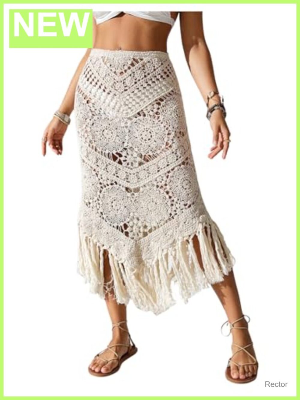 Crochet High Waist Fringe Swim Cover Up Skirt